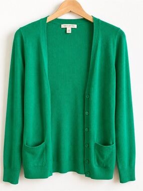 Banana Republic Silk Blend Cardigan Kelly Green Ribbed Button Front Small